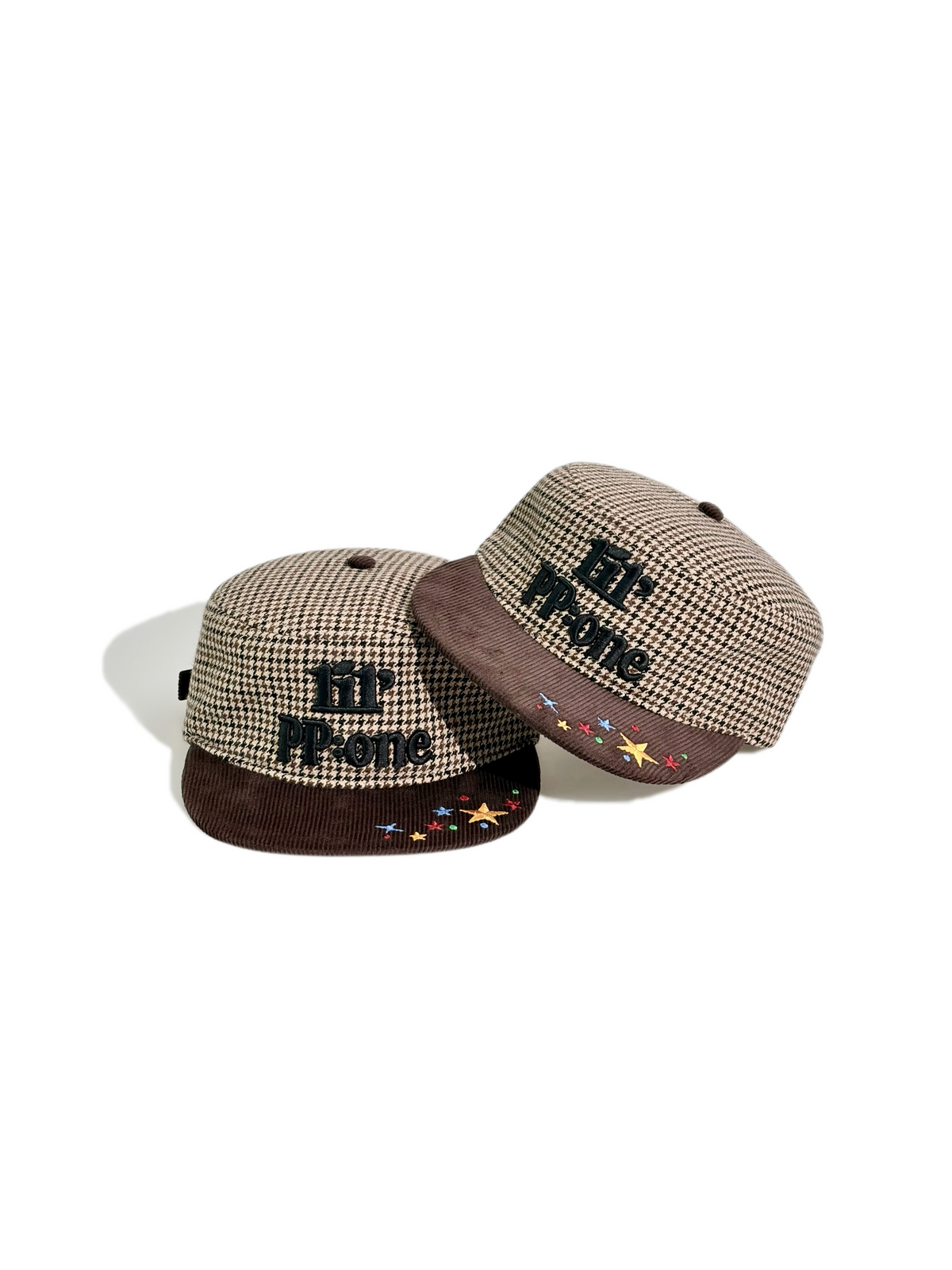 PP:ONE ロゴ刺繍 千鳥格子 コーデュロイフラットバイザーキャップ